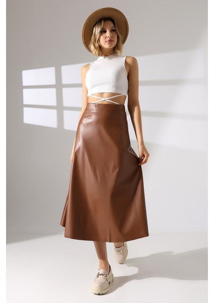 Suni Deri Etek Midi Boy Lazer Kesim fiyatları