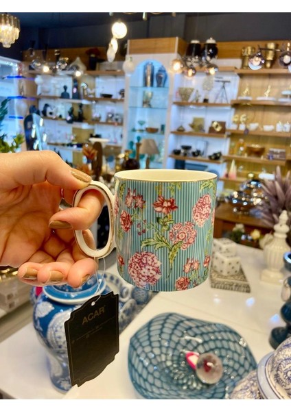 Jungle Açık Mavi Çiçekli Kupa