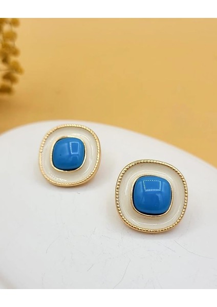 Turkuaz Kare Işıltı Küpe