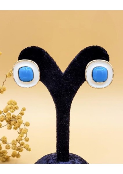 Turkuaz Kare Işıltı Küpe modelleri