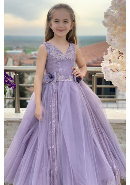 Kız Çocuk Tarlatanlı Gelinlik 2164 Mor
