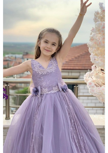 Kız Çocuk Tarlatanlı Gelinlik 2164 Mor
