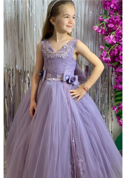 Kız Çocuk Tarlatanlı Gelinlik 2164 Mor