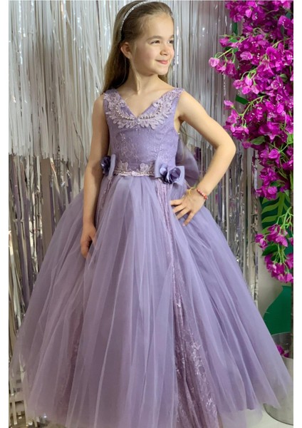 Kız Çocuk Tarlatanlı Gelinlik 2164 Mor
