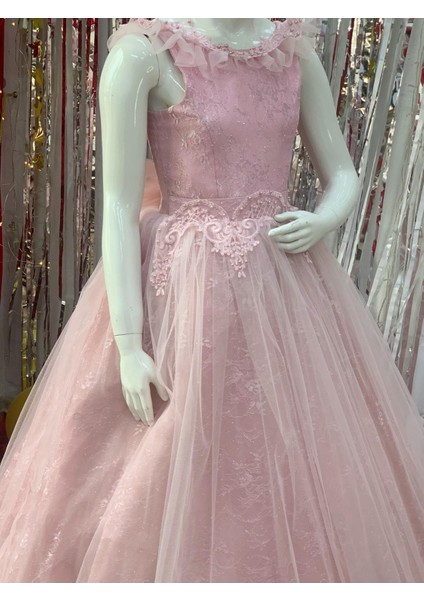 Kız Çocuk İncili Tarlatanlı Gelinlik 2171 Pudra indirimleri