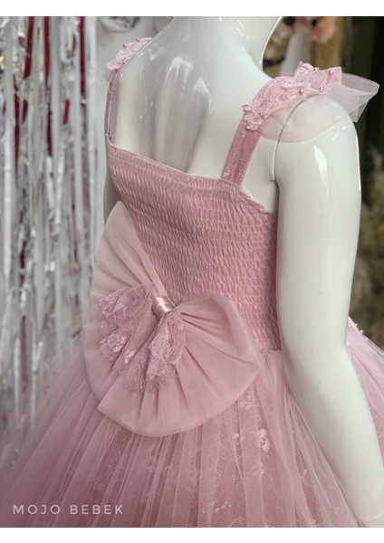 Kız Çocuk İncili Tarlatanlı Gelinlik 2171 Pudra