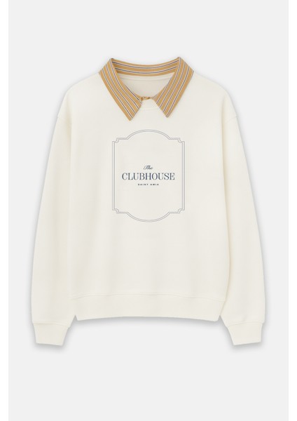 Beyaz Gömlek Yaka Şardonlu Oversize Sweatshirt fırsatları