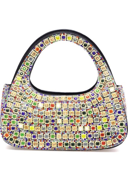 25YG586 Kadın Taşlı Abiye Çanta Çok Renkli