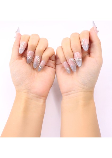 10'lu Gri Kısa Oval TT1125 Tekrar Kullanılabilir El Yapımı Protez Takma Tırnak - Gri-S fırsatları