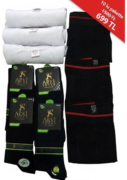 10’lu Süper Konfor Paketi | 3 Pamuklu Atlet, 3 Nefes Alan Boxer, 4 Terletmeyen Bambu Çorap