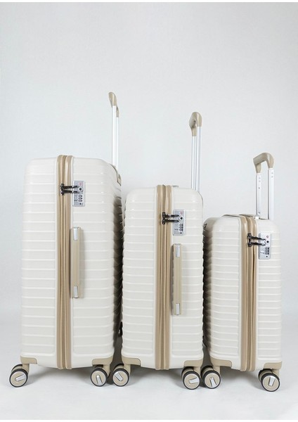 Seyahatleriniz Için Mükemmel Partner: Ultra Dayanıklı 3'lü Set Valiz & Bavul Krem