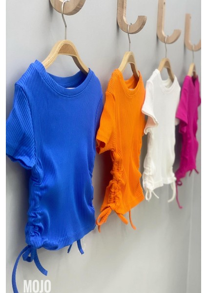 Mojo Kız Çocuk Yandan Bağlamalı Kaşkorse Kısa Kollu Body 3713 Mavi