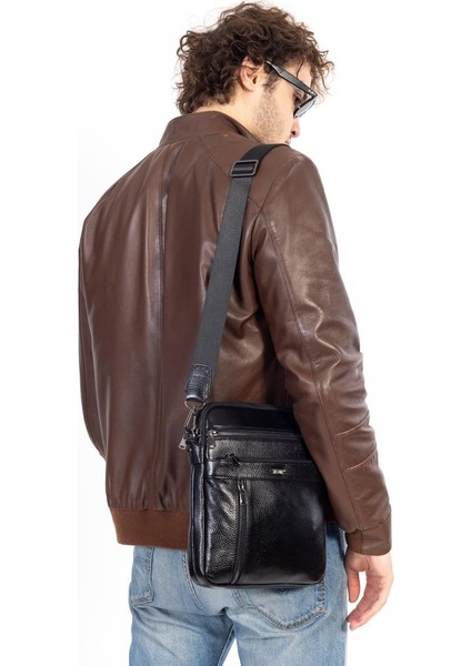 Çok Bölmeli, 11 İnç Tablet Bölmeli Hakiki Deri Omuz Çanta Siyah modelleri