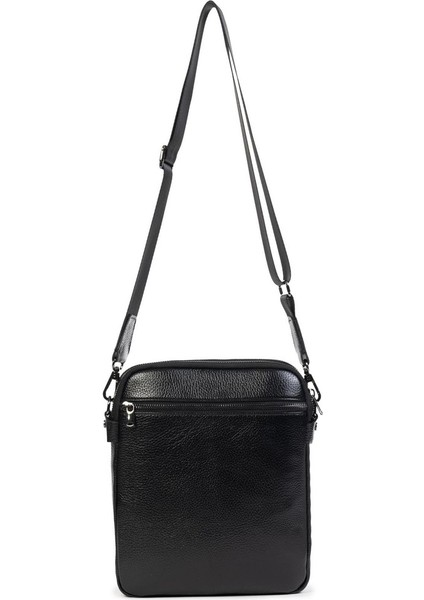 Çok Bölmeli, 11 İnç Tablet Bölmeli Hakiki Deri Omuz Çanta Siyah