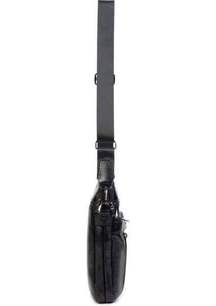 Çok Bölmeli, 11 İnç Tablet Bölmeli Hakiki Deri Omuz Çanta Siyah