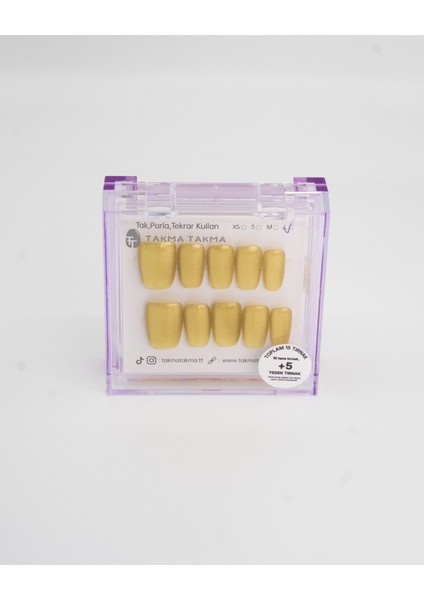 15'li Kısa Kare Sarı TT1310 Tekrar Kullanılabilir El Yapımı Protez Takma Tırnak - Ten Rengi-Sarı-M fırsatları