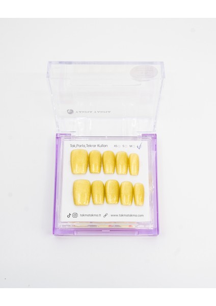 15'li Kısa Kare Sarı TT1310 Tekrar Kullanılabilir El Yapımı Protez Takma Tırnak - Ten Rengi-Sarı-M indirimleri