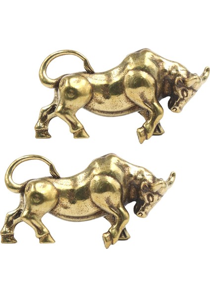 2 Parça Pirinç Öküz Anahtarlık Kolye Boğa Süsü Oturma Odası Yatak Odası Için (Yurt Dışından)