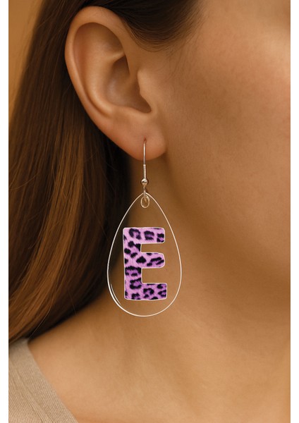 Kadın Küpe Uv-Tasarım Süslü Kancalı Damla Küpe E Harfi Letter Pur