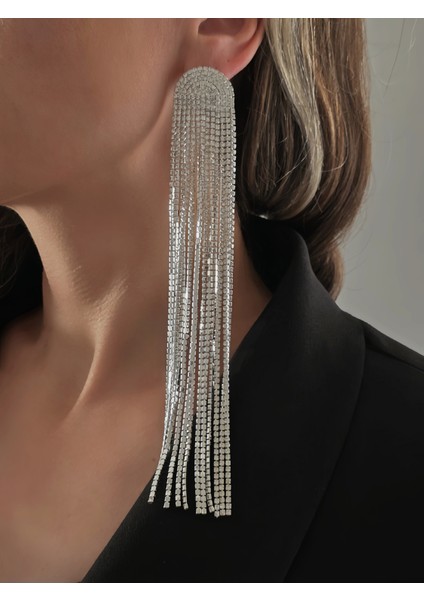 Uzun Sallantılı Tekli Beyoğlu Taşı Abiye Gold Renk Küpe modelleri