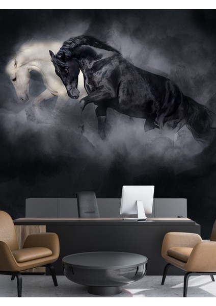 3D Atlar Desenli Isı ve Ses Yalıtımlı Sağlıklı Tekstil Duvar Kağıdı