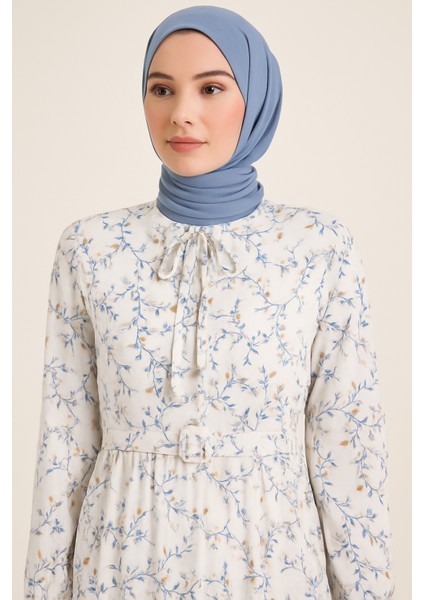 Tesettür Mini Çiçekli Kemerli Kloş Elbise fiyatları