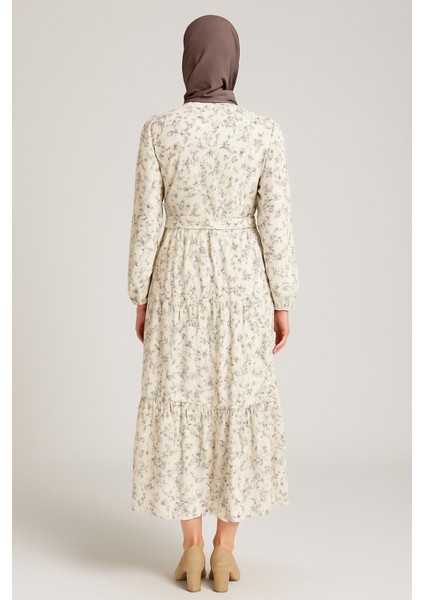 Tesettür Mini Çiçekli Kemerli Kloş Elbise indirimleri