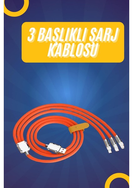 120W Silikon Metal Uçlu LED Işıklı 3 In1 Şarj Kablosu 1.2m - M696K205-R72696