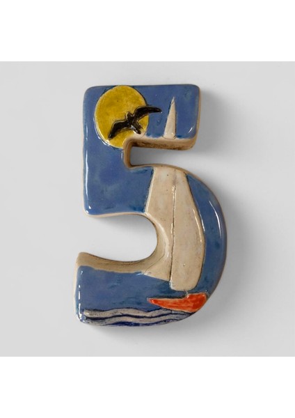 Kapı Numarası Seramik Yelkenli Handmade - No 2