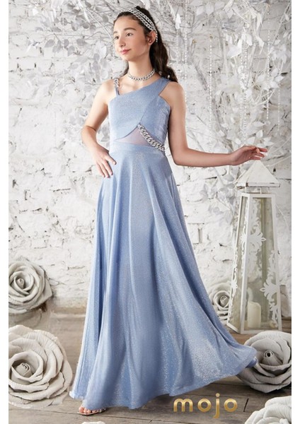 Erkut Abiye Tek Omuz Taş Aksesuarlı Uzun Abiye Elbise 659 İndigo