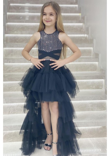 Erkut Abiye Aynalı Önü Kısa Arkası Uzun Abiye Elbise 584 Siyah