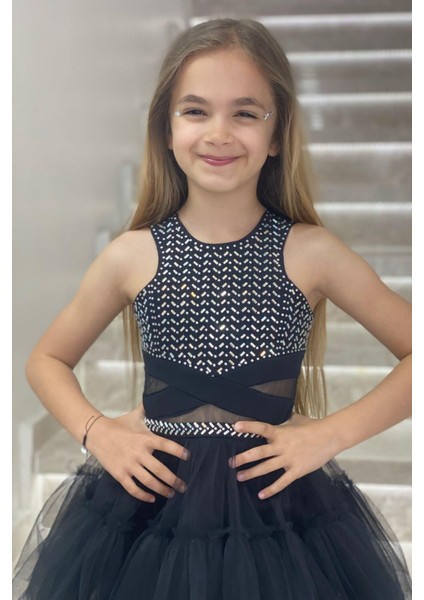 Erkut Abiye Aynalı Önü Kısa Arkası Uzun Abiye Elbise 584 Siyah