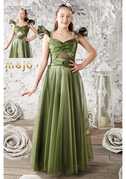 Erkut Abiye Düşük Kol Tafta Kumaş Uzun Abiye Elbise 643 Yeşil