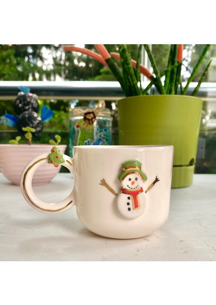 El Yapımı Seramik Gerçek 24K Altın Dekorlu Kardan Adam Kupa fiyatları