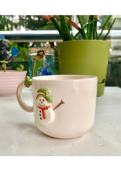 El Yapımı Seramik Gerçek 24K Altın Dekorlu Kardan Adam Kupa modelleri