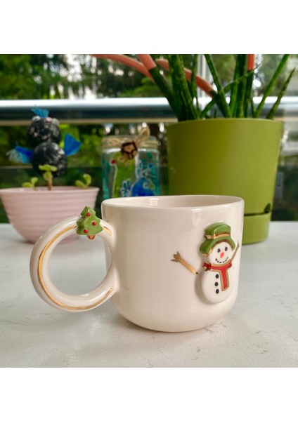 El Yapımı Seramik Gerçek 24K Altın Dekorlu Kardan Adam Kupa fırsatları