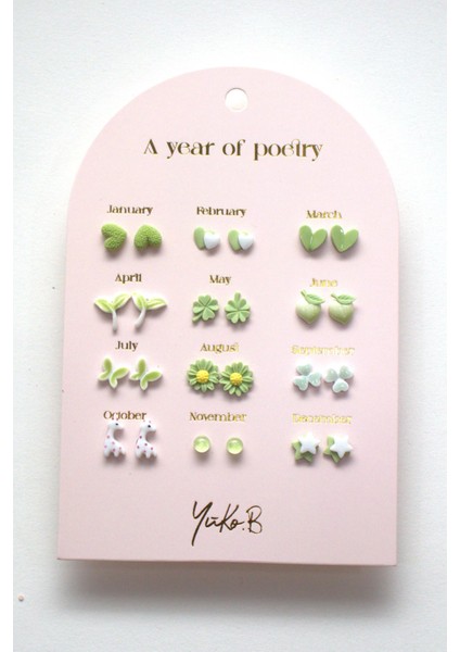 12 Çift Seramik Küpe Setiyıl Temalı Yeşil