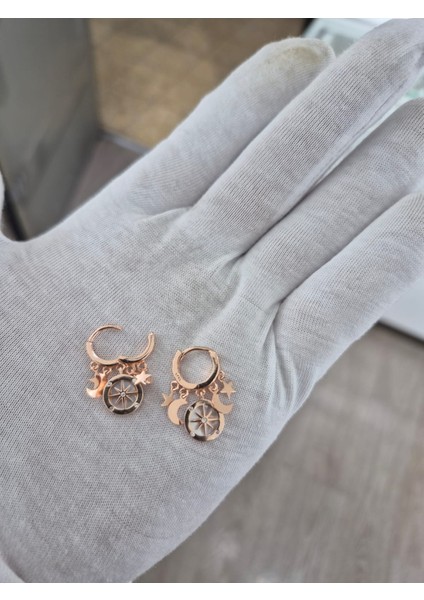 925 Ayar Papatya Silver Kutup Yıldızı Küpe.ay Yıldız Küpe.rose.gold.rodaj fiyatları
