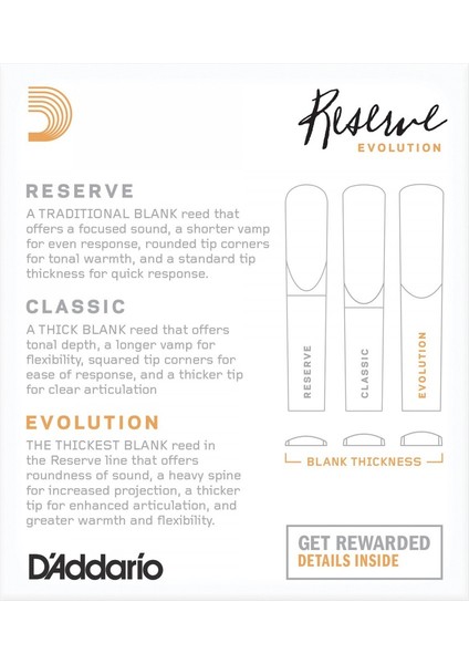 D'addario Woodwinds Reserve Evolution DCE10355 Sib Klarnet Kamışı No:3.5+ fiyatları