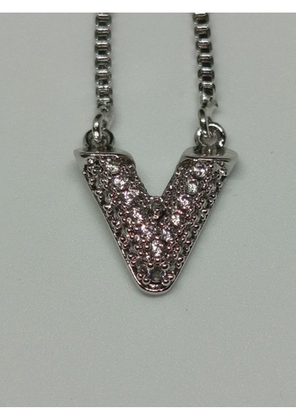 Zirkon Taşlı V Harfi Sallantılı Küpe Gümüş Renk fiyatları