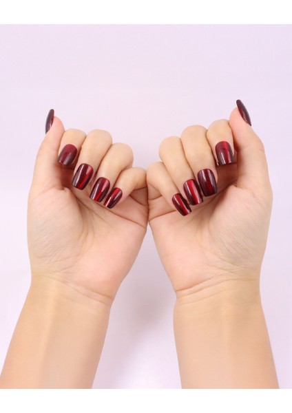 10'lu Bordo Kısa Balerin TT0748 Tekrar Kullanılabilir El Yapımı Protez Takma Tırnak - Bordo-M fırsatları