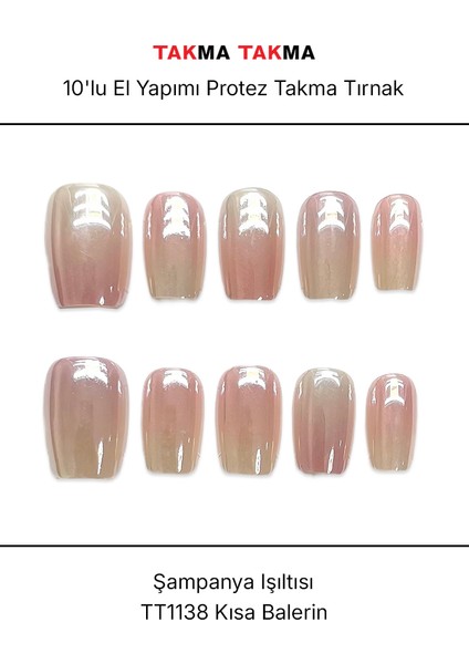 10'lu Pembe Kısa Balerin TT1138 Tekrar Kullanılabilir El Yapımı Protez Takma Tırnak - Pembe-M