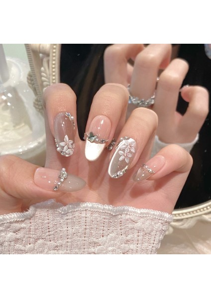 10'lu Ten Rengi Kısa Oval TT1128 Tekrar Kullanılabilir El Yapımı Protez Takma Tırnak - Ten Rengi-S