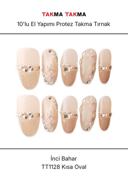 10'lu Ten Rengi Kısa Oval TT1128 Tekrar Kullanılabilir El Yapımı Protez Takma Tırnak - Ten Rengi-S modelleri
