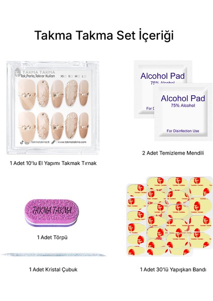 10'lu Ten Rengi Kısa Oval TT1128 Tekrar Kullanılabilir El Yapımı Protez Takma Tırnak - Ten Rengi-S fırsatları