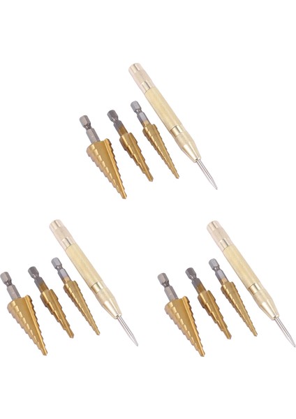 9 Pcs Hss Titanyum Adım Matkap Bit Seti ve 3 Pcs Otomatik Merkez Punch (Yurt Dışından)