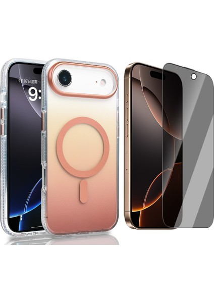 iPhone 17 Air Kılıf M-safe Şarj Özellikli Transparan Renk Geçişli Zore Toros Kapak + Hayalet Ekran Koruyucu