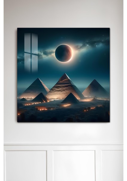 3D Görünümlü Temperli Cam Tablo – Giza Piramitleri ve Güneş Tutulması 33X33 cm Uv BASKI-CTK071 fiyatları