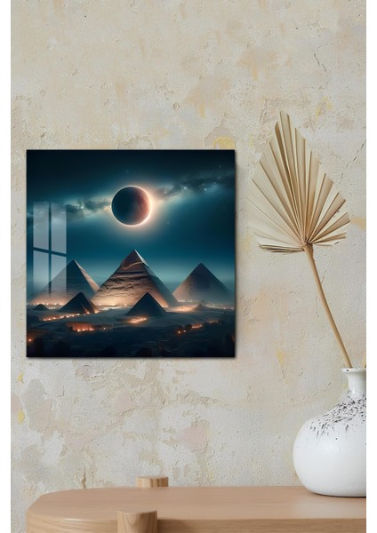 3D Görünümlü Temperli Cam Tablo – Giza Piramitleri ve Güneş Tutulması 33X33 cm Uv BASKI-CTK071 modelleri