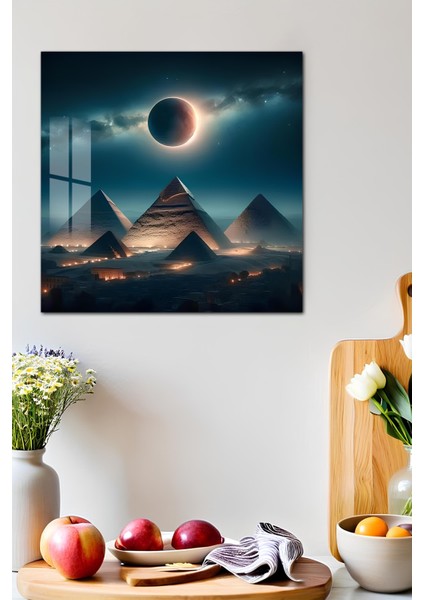 3D Görünümlü Temperli Cam Tablo – Giza Piramitleri ve Güneş Tutulması 33X33 cm Uv BASKI-CTK071 fırsatları
